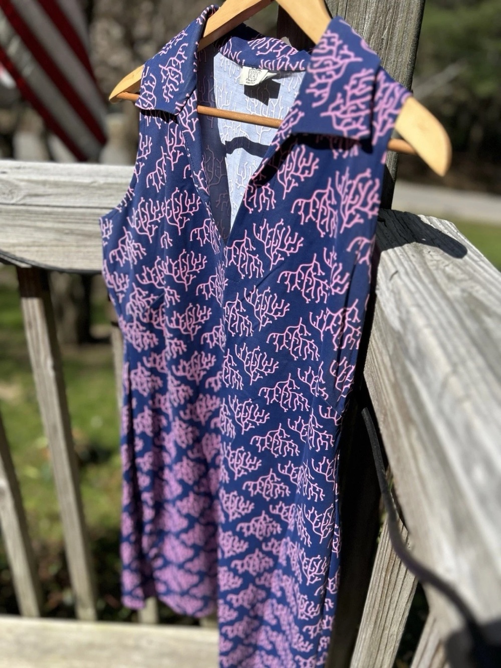 Katherine Way Navy Dress with Pink Coral Motif